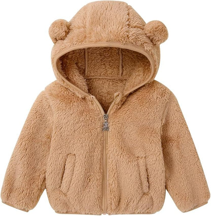 Baby Toddler Boys Girls Fleece Jacket with Hood Zip Up Cute Bear Coats for Infant Boys Girls Fuzzy Jacket with Ear 1-5T