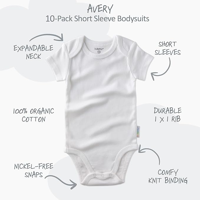 unisex-baby Avery 10-pack Short Sleeve Bodysuits 100% Organic Cotton for Baby Boys & Girls