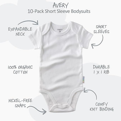 unisex-baby Avery 10-pack Short Sleeve Bodysuits 100% Organic Cotton for Baby Boys & Girls