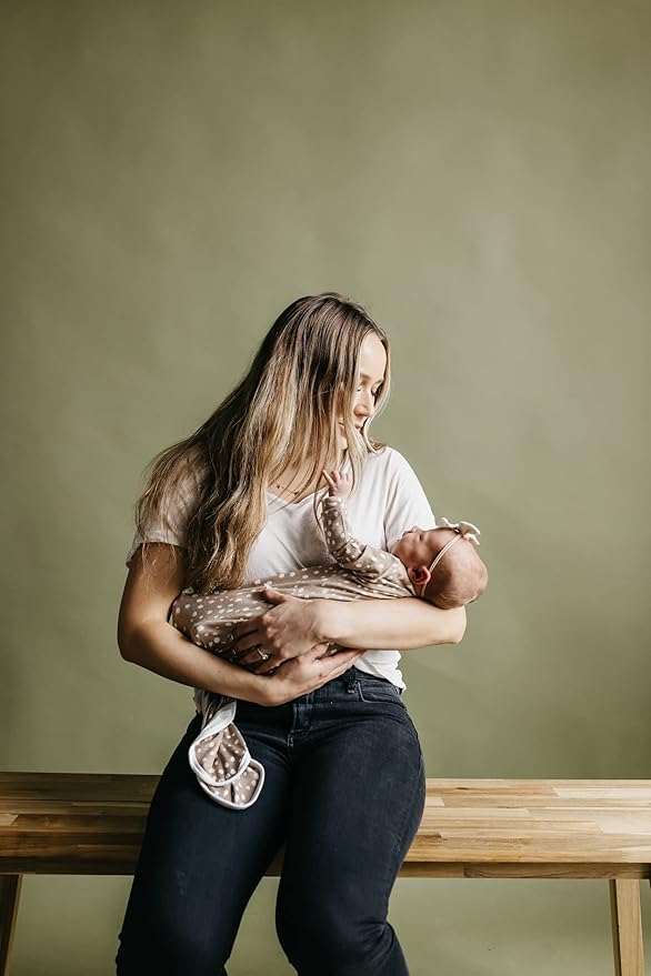 Copper Pearl Baby Gown - Knotted Newborn Sleepers for Baby Boy and Girl, Soft Stretchy Long Sleeve Infant Gowns with Bottom Tie and Hand Mittens, Perfect Hospital Coming Home Outfit (Fawn)