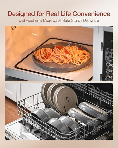 Famiware Milkyway Dinnerware Sets, 24 Piece Dish Set, Plates and Bowls Sets for 8, Dark Gray