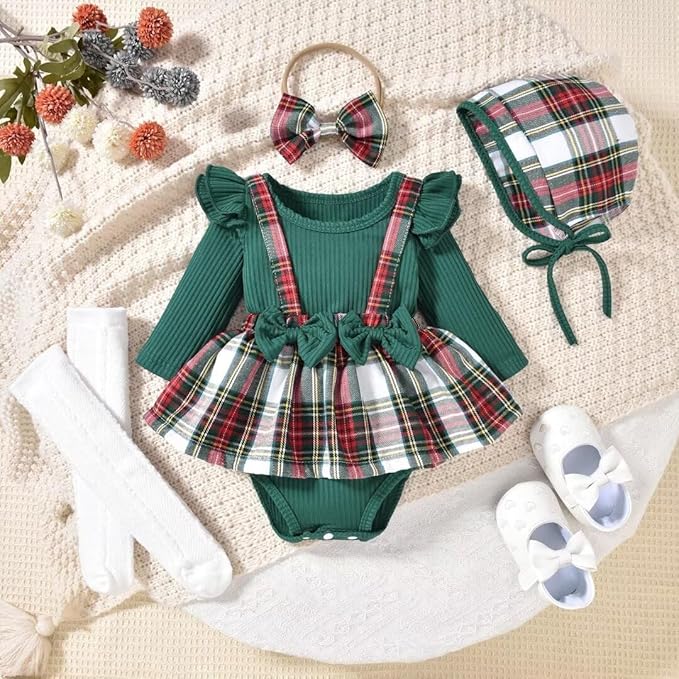 Unutiylo Preemie Newborn Baby Girl Clothes Romper Suspender Dress Fall Winter Outfits Ruffle Long Sleeve Jumpsuit