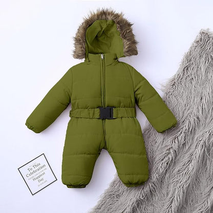 Baby Boys Girls One-Piece Snowsuit Winter Padded Coat Hooded Ski Suit Full Zip Insulated Jacket Jumpsuit Ski Clothes