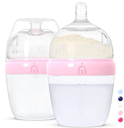 INTTERO Baby Bottles with Built-in Formula Dispenser, Anti-Colic Wide Neck Design for Newborn Feeding and Everyday Baby Essentials, 6 Oz Slow Flow (2 Pack), Cute Pink