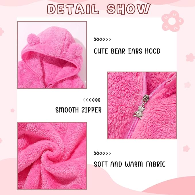 Baby Toddler Boys Girls Fleece Jacket with Hood Zip Up Cute Bear Coats for Infant Boys Girls Fuzzy Jacket with Ear 1-5T