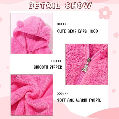 Baby Toddler Boys Girls Fleece Jacket with Hood Zip Up Cute Bear Coats for Infant Boys Girls Fuzzy Jacket with Ear 1-5T