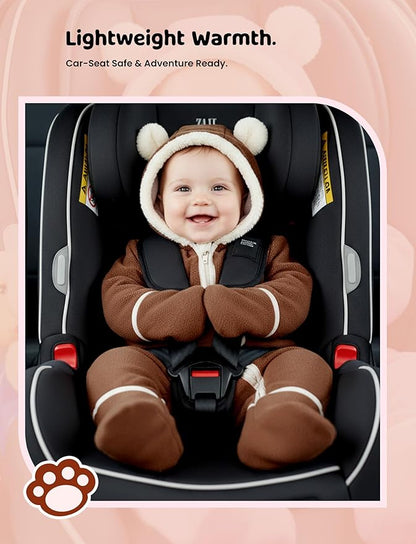 PATPAT Fleece Hooded Footed Clothes, Soft Warm Footie Covers, Car Seat Friendly, Easy Zip,Cute Romper Newborn Infant Jumpsuit