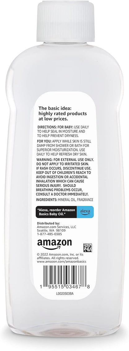Amazon Basics Baby Oil, Mild & Gentle, Dermatologist Tested, Lightly Scented, 14 Fluid Ounces (Previously Solimo)