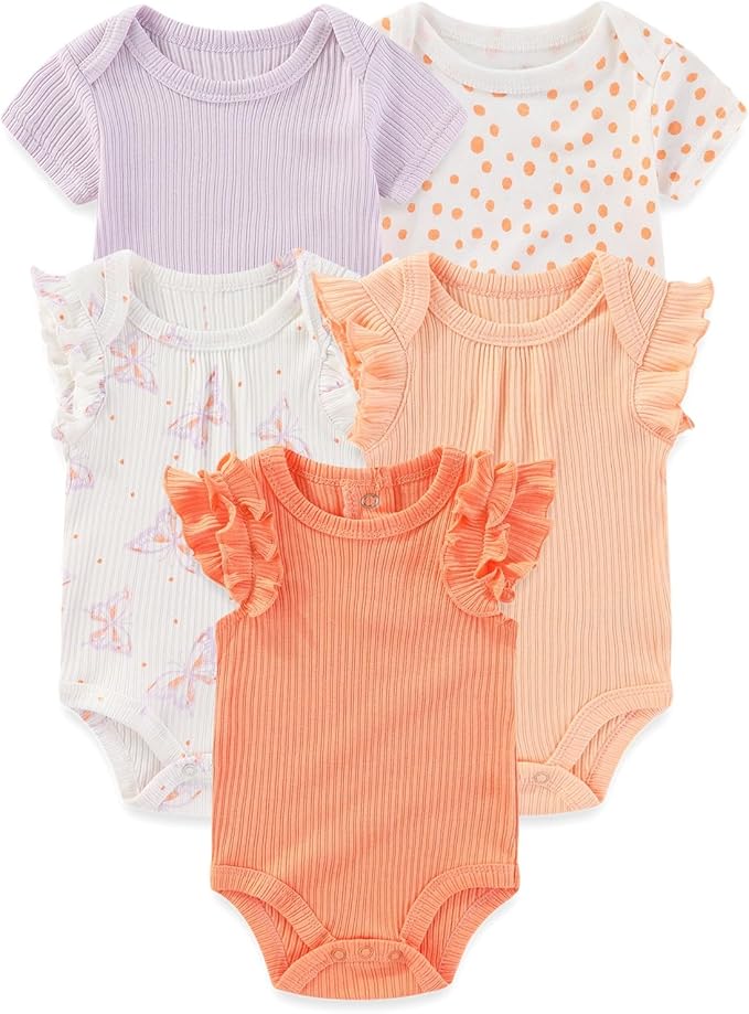 Four Seasons Baby Boy Girl Bodysuits 5-Pack Cotton Comfort Short Sleeve Baby Clothes Soft Infant Outfits