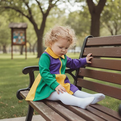 Infant Baby Girl Mardi Gras Outfit Yellow Green Purple Long Sleeve Zipper Romper Dress A-Line Tutu Skirt Bodysuit