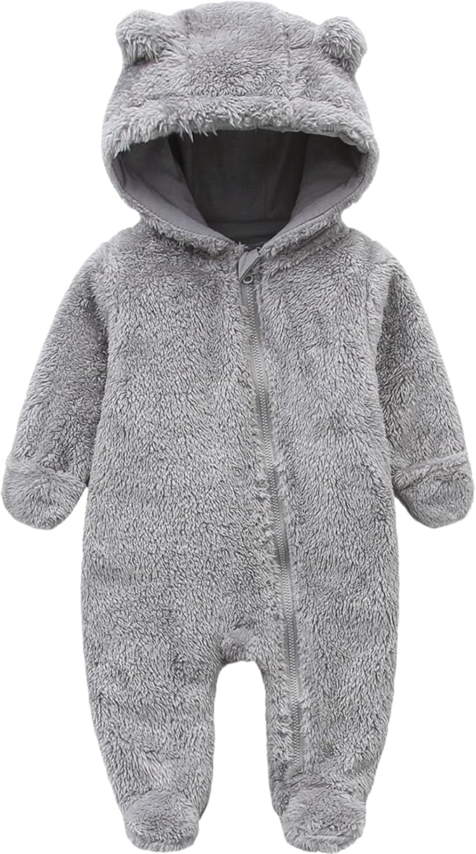 Newborn Baby Romper Fleece Onesie Jumpsuit Toddler Warm Hooded Outwear Outfits for Infant