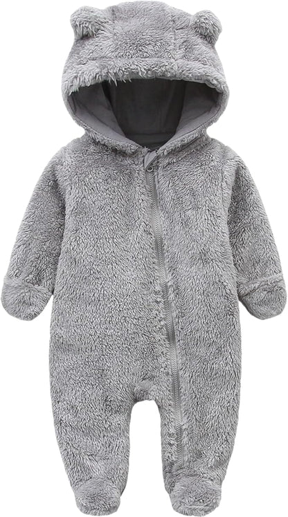 Newborn Baby Romper Fleece Onesie Jumpsuit Toddler Warm Hooded Outwear Outfits for Infant