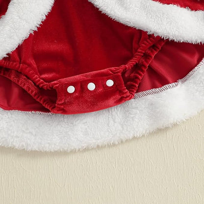 Newborn Christmas Outfit Baby Girl Plaid Romper Dress Infant Ruffle Long Sleeve Ribbed Bodysuit Headband Clothes