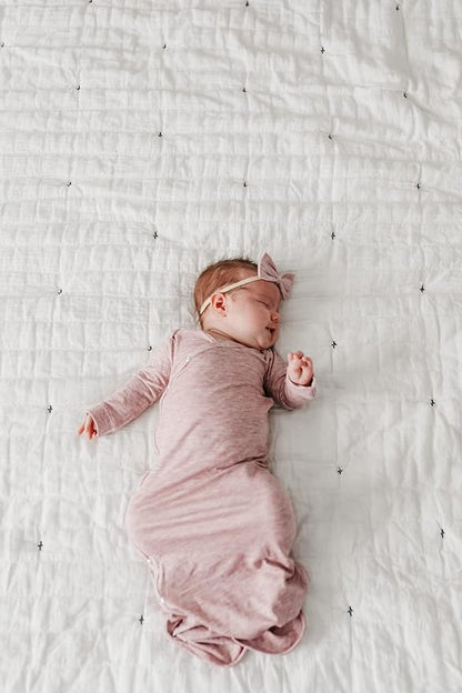 Copper Pearl Baby Gown - Knotted Newborn Sleepers for Baby Boy and Girl, Soft Stretchy Long Sleeve Infant Gowns with Bottom Tie and Hand Mittens, Perfect Hospital Coming Home Outfit (Maeve)