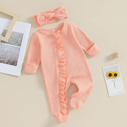 Newborn Baby Girl Fall Winter Outfits Clothes Knit Jumpsuit Ruffle Romper Newborn Coming Home Outfit for Baby Girl