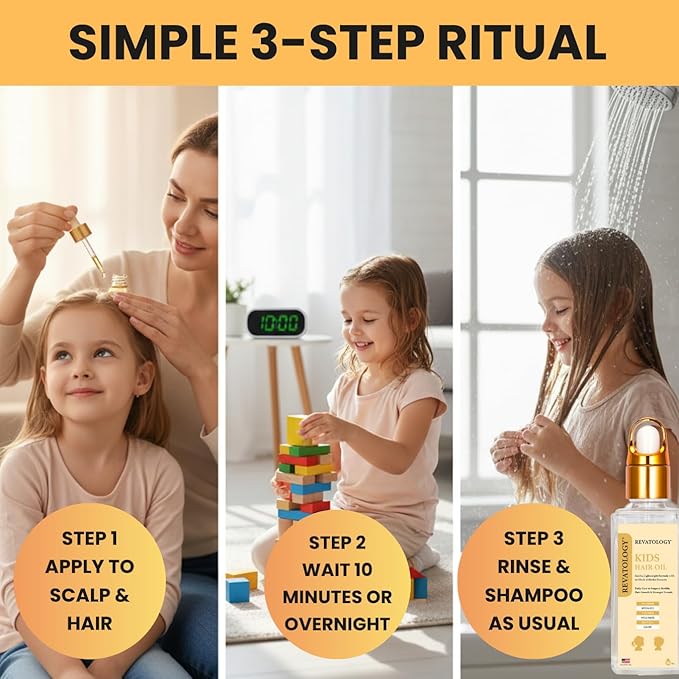 REVATOLOGY Kids & Baby Hair Growth Product High Potency Scalp & Hair Oil (Made in USA) 26 Cold-Pressed Botanicals for all Ages and Hair types -Thin, Curly, Thick Hair | Cruelty & Chemical Free