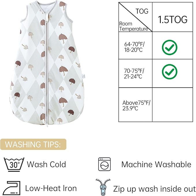 YOHKOH Baby Wearable Blanket, 100% Cotton SleepSack, Swaddle Transition Sleeping Bag, 1.5 TOG