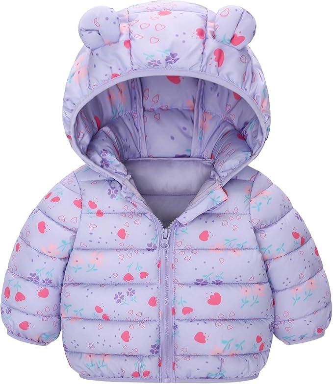 Happy Cherry Infant Baby Cute Cartoon Prints Winter Jacket Bear Ear Hood Warm Puffer Coat 6M-4T