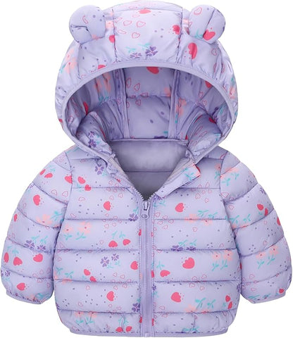 Happy Cherry Infant Baby Cute Cartoon Prints Winter Jacket Bear Ear Hood Warm Puffer Coat 6M-4T