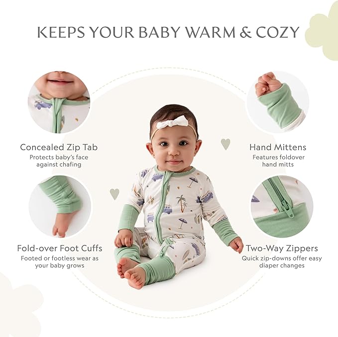 Bamboo Little Ultra-Soft Convertible Baby Romper - Gender Neutral Infant Clothes with 2-Way Zipper, Footless Sleepwear