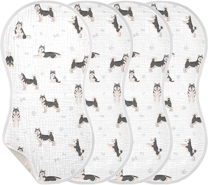 vvfelixl Baby Burp Cloths Alaskan Malamute Dog Baby Newborn Cotton Burping Cloths Set Baby Washcloths 4 Pack