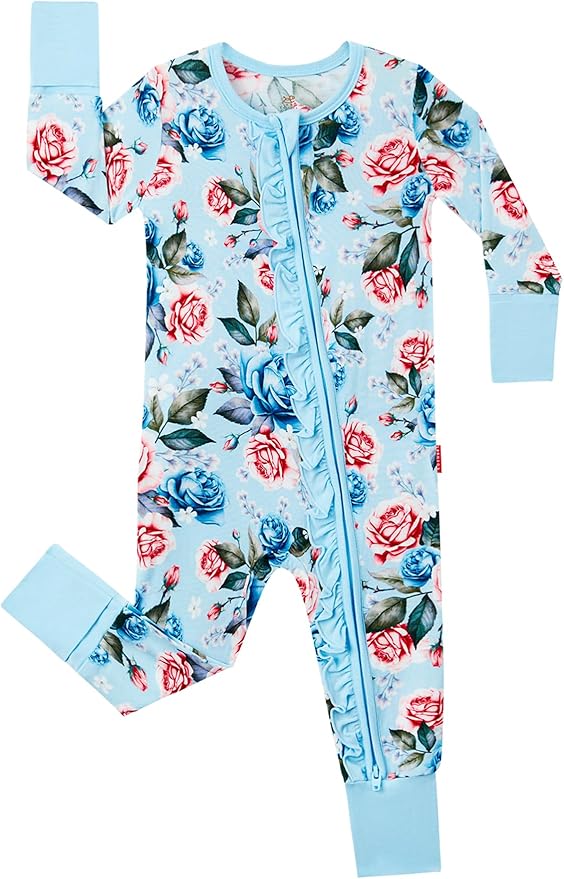 Bamboo Viscose Baby Girl Footless Pajamas Ruffled Baby Sleepers with 2 Way Zipper