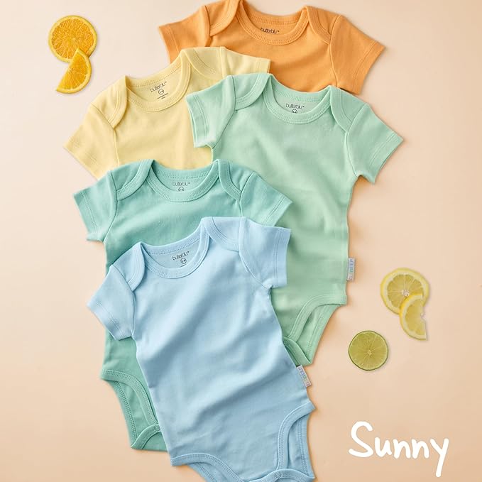 Avery 5-Pack Short Sleeve Bodysuits 100% Organic Cotton for Baby Boys & Girls