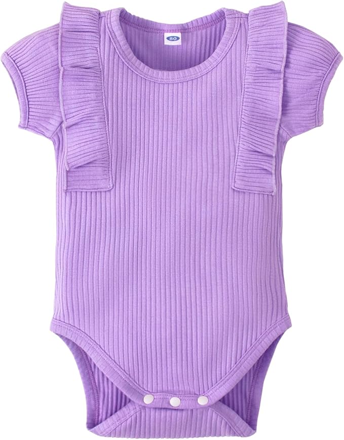 0-24M Infant Ribbed Romper Baby Girls Knit Ruffle Bodysuit Toddler Girl Solid Color Jumpsuit Holiday Shirt Tpos