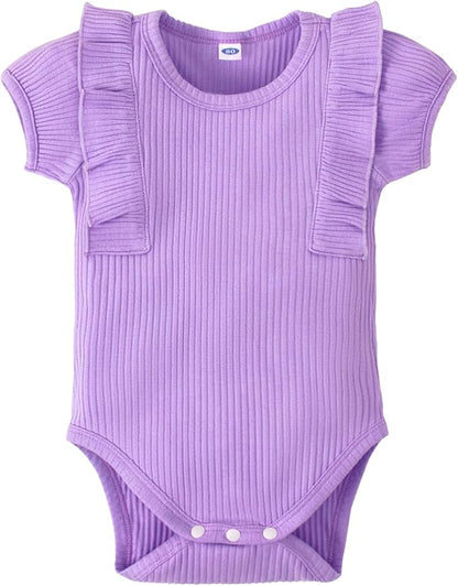 0-24M Infant Ribbed Romper Baby Girls Knit Ruffle Bodysuit Toddler Girl Solid Color Jumpsuit Holiday Shirt Tpos
