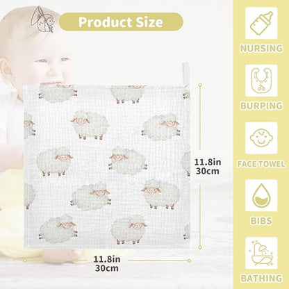vvfelixl Cotton Cute Curly Lamb Baby Muslin Washcloths Soft Face Towel for Newborns, 11.8 X 11.8 Inch, 3 Pack White