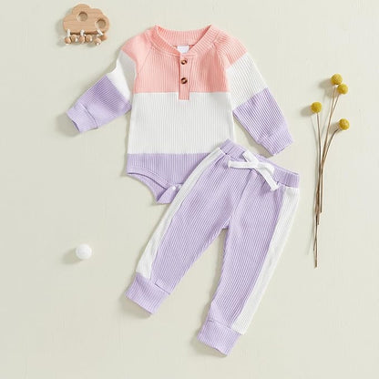 Thorn Tree Newborn Infant Baby Girl Clothes Ribbed Knitted Long Sleeve Romper Long Pants Stretchy Fall Outfits