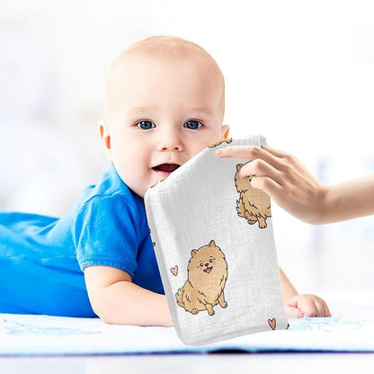 vvfelixl Funny Pomeranian Spitz Dogs Baby Burp Cloths Baby Muslin Washcloths for Boys Girls Cotton Baby Face Towel for Newborn Infants Soft and Absorbent 11.8 X 11.8 in, 5 Pack