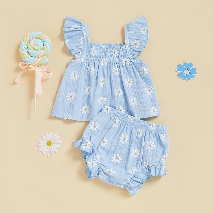 Mubineo Baby Girl Summer Clothes Cute Ruffle Tops Dress Shorts Outfits Set Infant Toddler Shrit Bloomers Princess Outfit