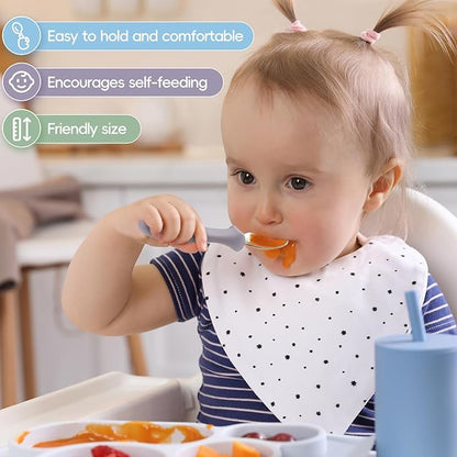 6 PCS Toddler Utensils Kids Silverware Set with Silicone Handle Children Food Grade 18/8 Stainless Steel Toddler Forks and Spoons Safe Anti-Choke Design Mirror Polished Sturdy Durable Dishwasher Safe