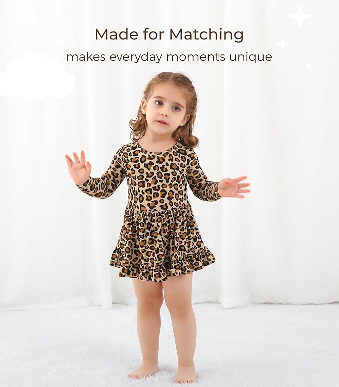 Baby Girl Bodysuit Dress Long Sleeve Twirl Dresses Bamboo Viscose Clothes with Snaps for Easy Diaper Changes