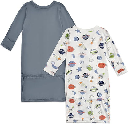 Aablexema Baby Nightgowns Rayon of Bamboo, 2Pcs Newborn Sleeper Gown with 2-way Zipper, Flip Mittens & Foot Cover