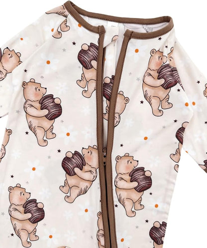 Bow Dream Bamboo Rayon Baby Boy Romper Footed Long Sleeve Footies Newborn Girl Clothes Footless with Zipper and Mitten Cuffs