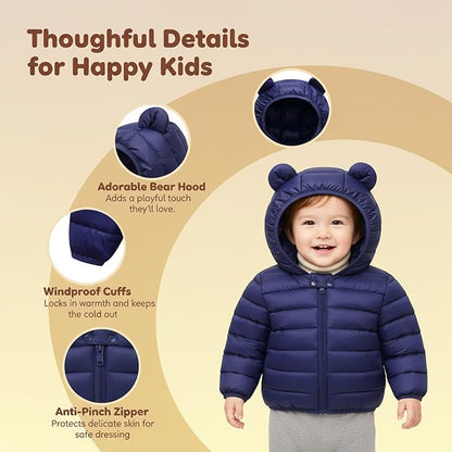 Baby Hooded Zip-Up Winter Coats Light Puffer Down Jacket for Baby Boys Girls Kids Toddler Infants Outerwear