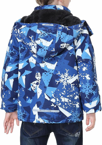 Kid's Ski Jacket Waterproof Winter Coat Boy's and Girl's Fleece Snowboarding Jackets with Detachable Hood