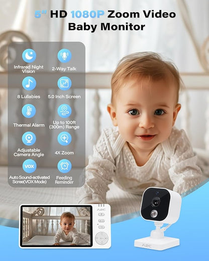 A2C Baby Car Camera, 5" 1080P HD Baby Monitor with Night Vision & VOX Mode, Rear-Facing Car Seat Monitor for Backseat & Home, 1000FT Range, USB Powered Plug & Play (No WiFi Needed)