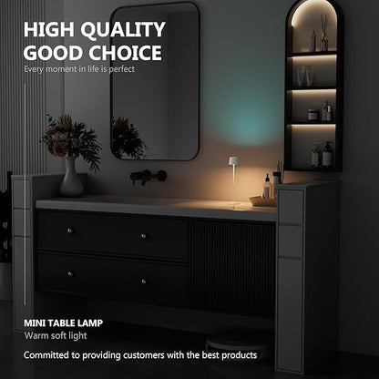 Compact Cordless Table Lamp, Rechargeable LED Night Light, Dual Light Source (RGB Top & Warm Bottom), Touch Control & Timer, Metal Lamp for Bedroom & Kids Room (White 1PACK)