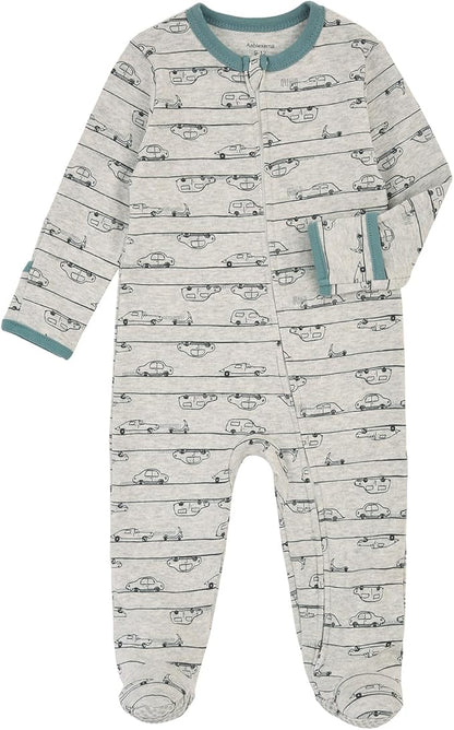 Aablexema Baby Footie Pajama with Mitten Cuffs, Double Zipper Infant Cotton clothes Sleeper Pjs, Footed Sleep Play