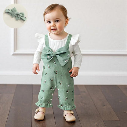 Infant Baby Girl Fall Outfit Romper Cherry Print Fake Two Pieces Patchwork Bow Jumpsuit Newborn Winter Clothes