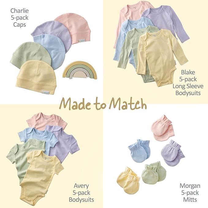 baby-girls Rory 5-pack Short Sleeve Ruffle Shoulder Bodysuits 100% Organic Cotton for Baby Girls