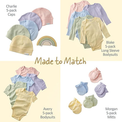 baby-girls Rory 5-pack Short Sleeve Ruffle Shoulder Bodysuits 100% Organic Cotton for Baby Girls