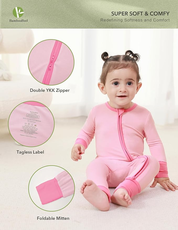 Baby Zippered Rompers Newborn Pajamas Sleepers Long Sleeve Jumpsuits Infant Zipper Romper-Viscose from Bamboo