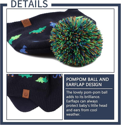 JANGANNSA Knitted Baby Hat Scarf Set Winter Warm Boys Girls Beanie Fleece Lining Toddler Kids Hats with Pompom