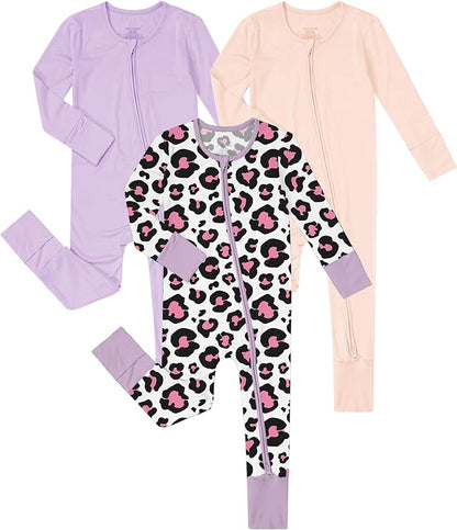 Jimonda Bamboo Baby Boys Romper Fold-Over Footies and Mitten Pajamas Long Sleeve Sleeper Girl Footless Clothes 3-Packs