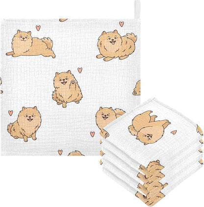 vvfelixl Funny Pomeranian Spitz Dogs Baby Burp Cloths Baby Muslin Washcloths for Boys Girls Cotton Baby Face Towel for Newborn Infants Soft and Absorbent 11.8 X 11.8 in, 5 Pack