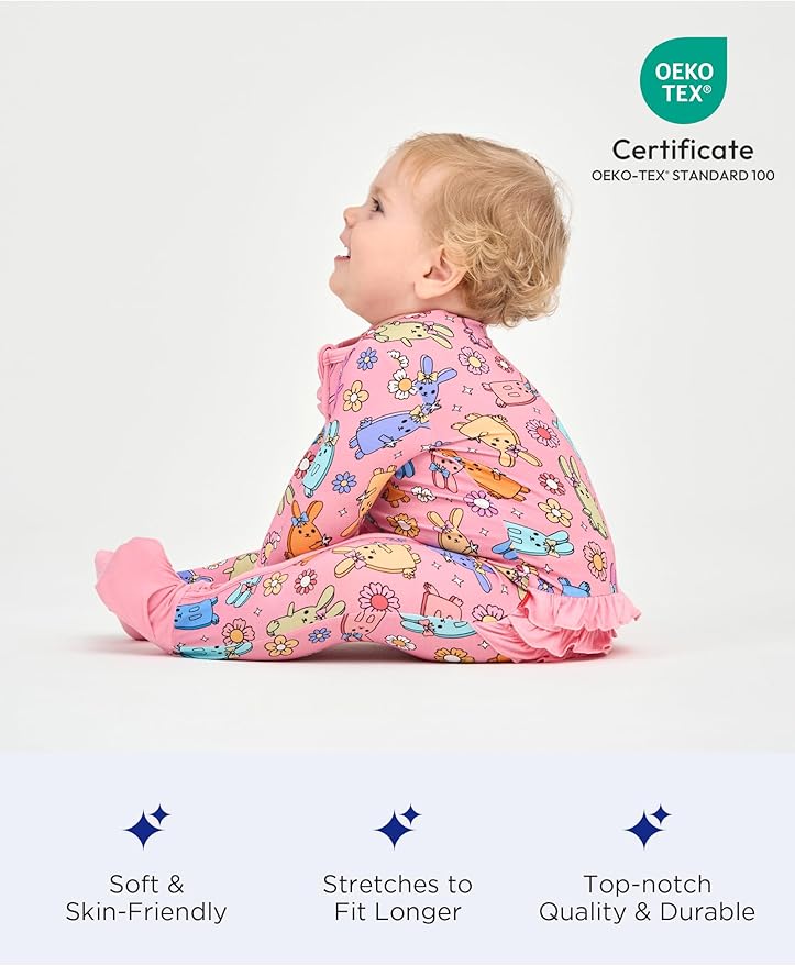 Bamboo Viscose Baby Girl Footless Pajamas Ruffled Baby Sleepers with 2 Way Zipper